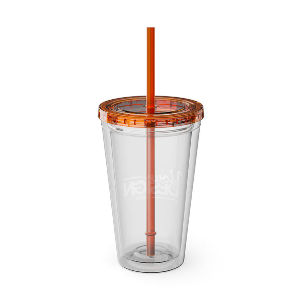 Sunsplash Tumbler with Straw - Personalizable 16oz Drink Cup for Summer Fun, Beach Vibes, and Gifts