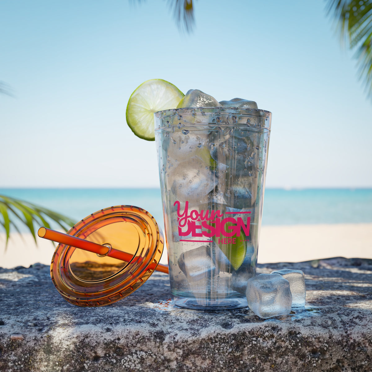 Sunsplash Tumbler with Straw - Personalizable 16oz Drink Cup for Summer Fun, Beach Vibes, and Gifts