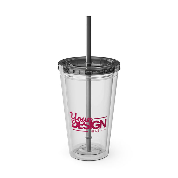 Sunsplash Tumbler with Straw - Personalizable 16oz Drink Cup for Summer Fun, Beach Vibes, and Gifts