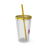 Sunsplash Tumbler with Straw - Personalizable 16oz Drink Cup for Summer Fun, Beach Vibes, and Gifts