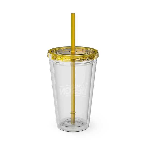 Sunsplash Tumbler with Straw - Personalizable 16oz Drink Cup for Summer Fun, Beach Vibes, and Gifts