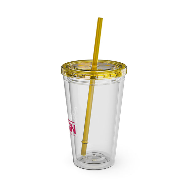 Sunsplash Tumbler with Straw - Personalizable 16oz Drink Cup for Summer Fun, Beach Vibes, and Gifts