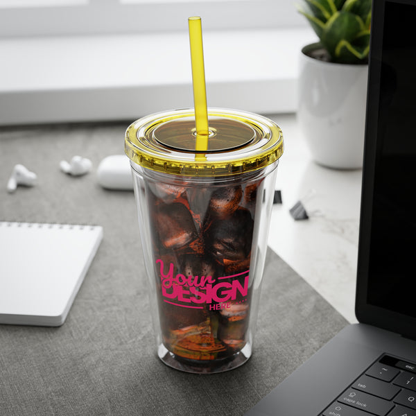 Sunsplash Tumbler with Straw - Personalizable 16oz Drink Cup for Summer Fun, Beach Vibes, and Gifts