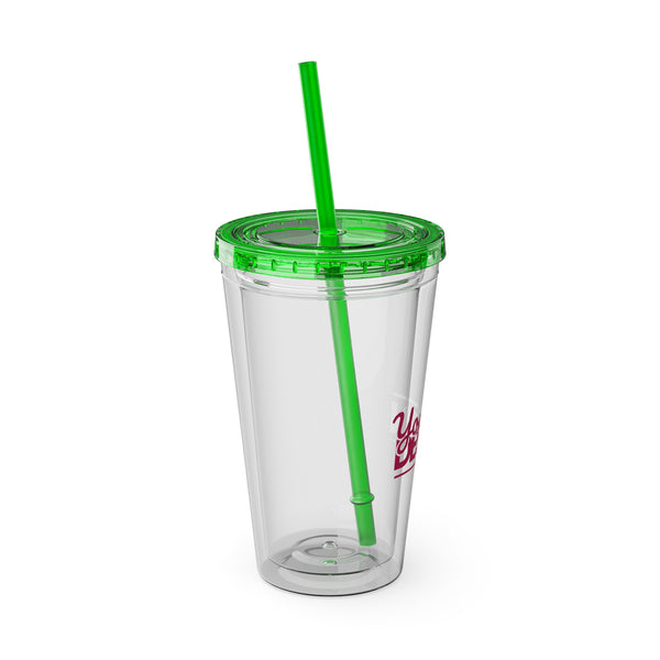 Sunsplash Tumbler with Straw - Personalizable 16oz Drink Cup for Summer Fun, Beach Vibes, and Gifts