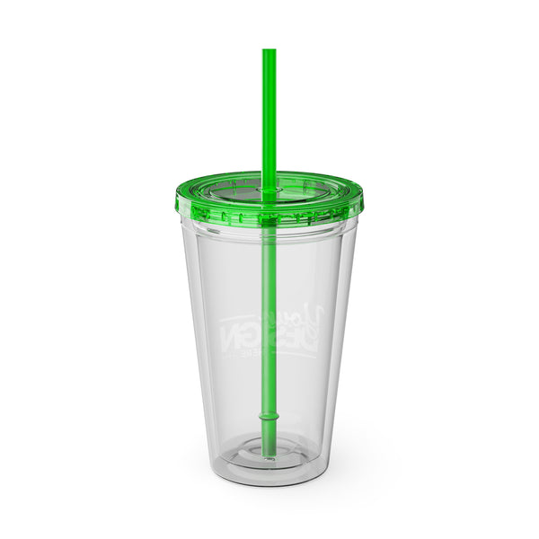 Sunsplash Tumbler with Straw - Personalizable 16oz Drink Cup for Summer Fun, Beach Vibes, and Gifts