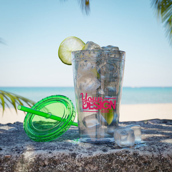 Sunsplash Tumbler with Straw - Personalizable 16oz Drink Cup for Summer Fun, Beach Vibes, and Gifts