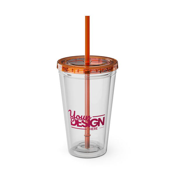 Sunsplash Tumbler with Straw - Personalizable 16oz Drink Cup for Summer Fun, Beach Vibes, and Gifts