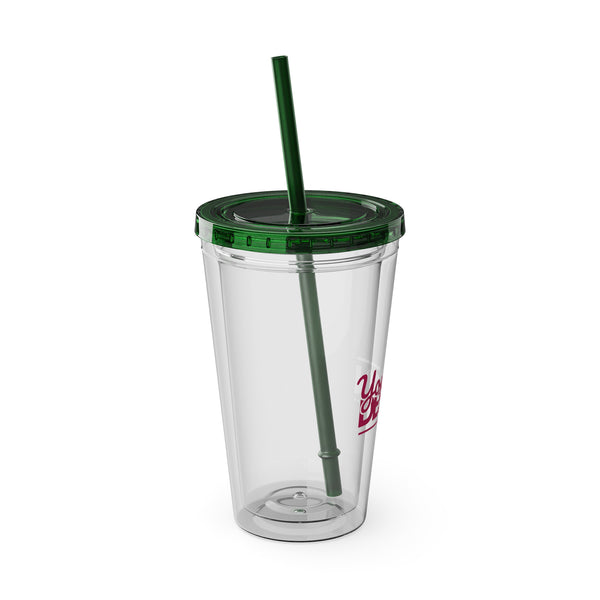 Sunsplash Tumbler with Straw - Personalizable 16oz Drink Cup for Summer Fun, Beach Vibes, and Gifts