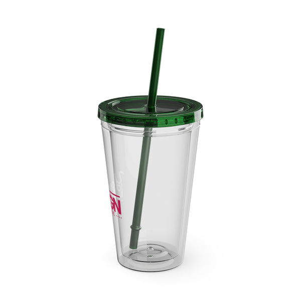 Sunsplash Tumbler with Straw - Personalizable 16oz Drink Cup for Summer Fun, Beach Vibes, and Gifts