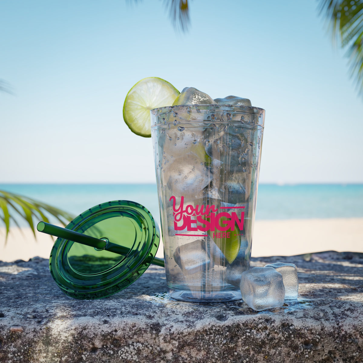 Sunsplash Tumbler with Straw - Personalizable 16oz Drink Cup for Summer Fun, Beach Vibes, and Gifts