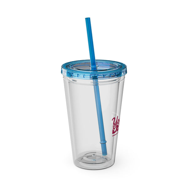 Sunsplash Tumbler with Straw - Personalizable 16oz Drink Cup for Summer Fun, Beach Vibes, and Gifts