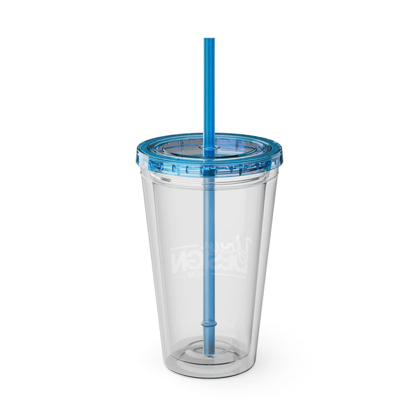 Sunsplash Tumbler with Straw - Personalizable 16oz Drink Cup for Summer Fun, Beach Vibes, and Gifts