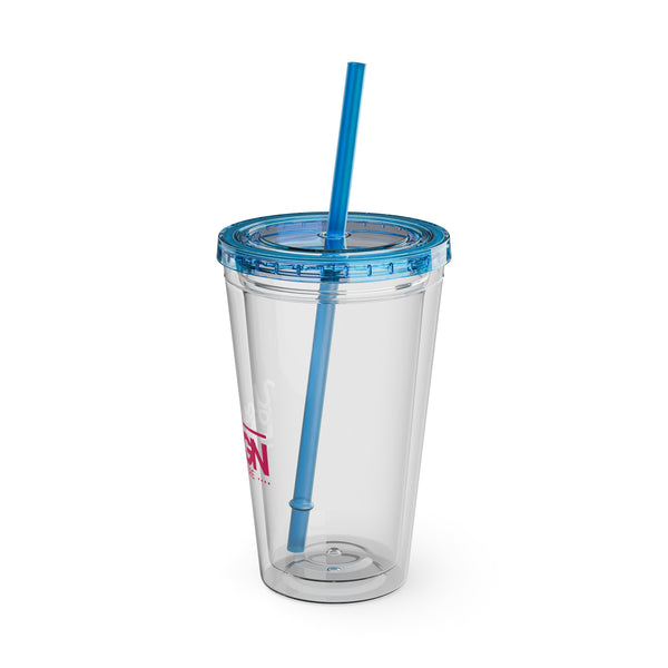 Sunsplash Tumbler with Straw - Personalizable 16oz Drink Cup for Summer Fun, Beach Vibes, and Gifts