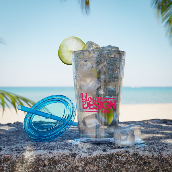 Sunsplash Tumbler with Straw - Personalizable 16oz Drink Cup for Summer Fun, Beach Vibes, and Gifts