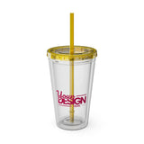 Sunsplash Tumbler with Straw - Personalizable 16oz Drink Cup for Summer Fun, Beach Vibes, and Gifts