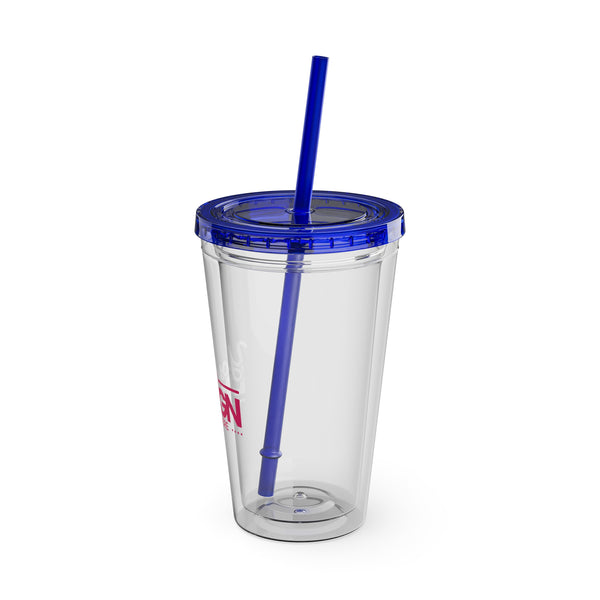 Sunsplash Tumbler with Straw - Personalizable 16oz Drink Cup for Summer Fun, Beach Vibes, and Gifts