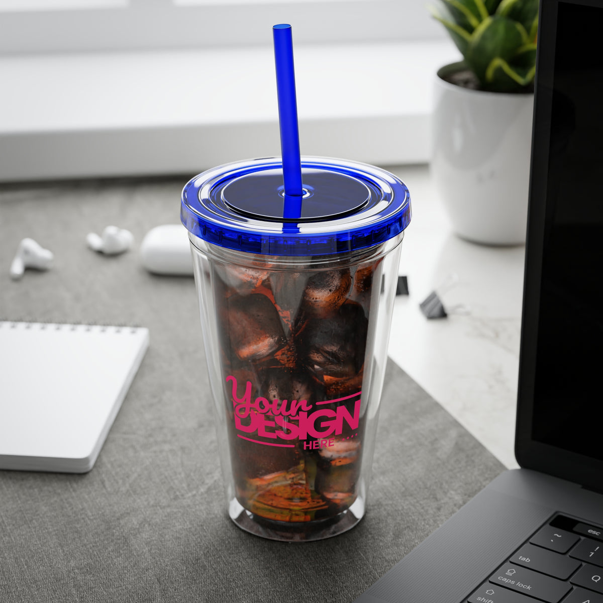 Sunsplash Tumbler with Straw - Personalizable 16oz Drink Cup for Summer Fun, Beach Vibes, and Gifts