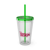 Sunsplash Tumbler with Straw - Personalizable 16oz Drink Cup for Summer Fun, Beach Vibes, and Gifts