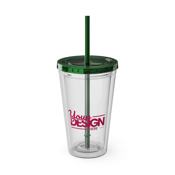 Sunsplash Tumbler with Straw - Personalizable 16oz Drink Cup for Summer Fun, Beach Vibes, and Gifts