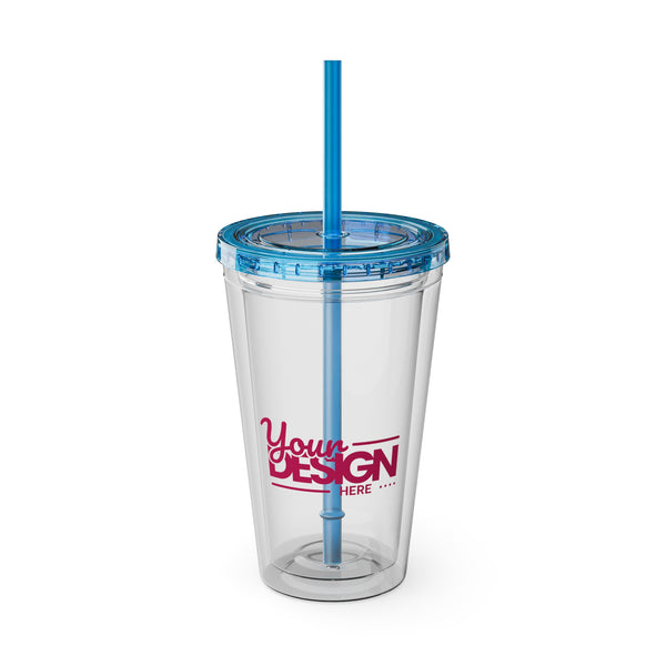 Sunsplash Tumbler with Straw - Personalizable 16oz Drink Cup for Summer Fun, Beach Vibes, and Gifts