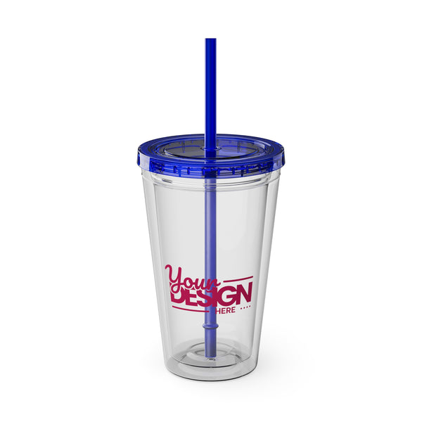 Sunsplash Tumbler with Straw - Personalizable 16oz Drink Cup for Summer Fun, Beach Vibes, and Gifts