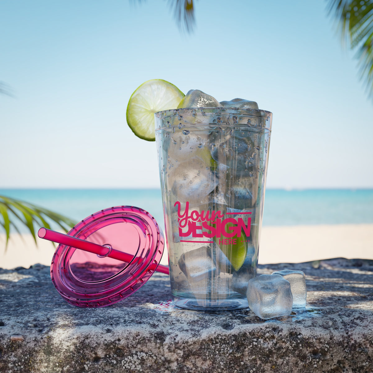 Sunsplash Tumbler with Straw - Personalizable 16oz Drink Cup for Summer Fun, Beach Vibes, and Gifts