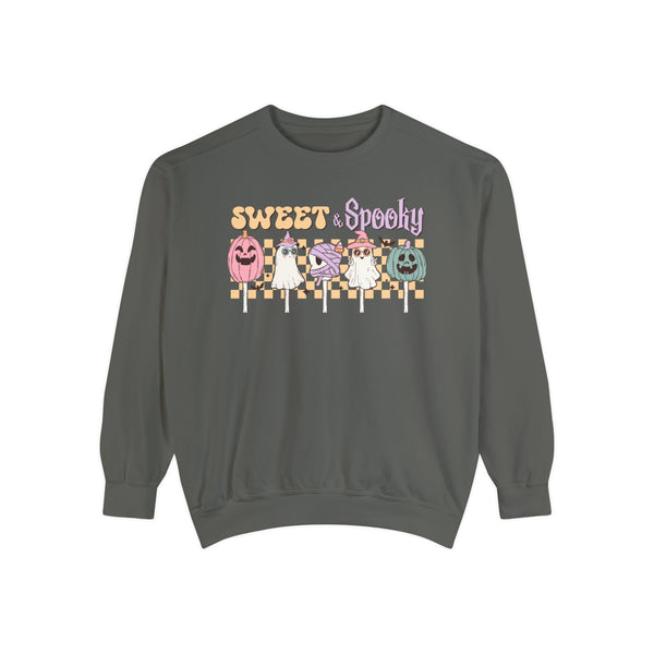 Sweet & Spooky Halloween Sweatshirt - Retro Ghost Lollipops Graphic Sweater