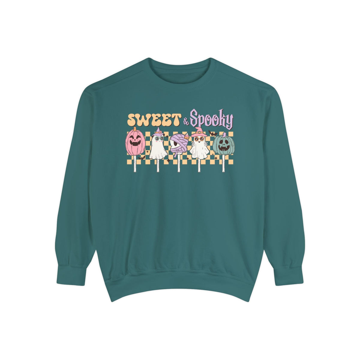 Sweet & Spooky Halloween Sweatshirt - Retro Ghost Lollipops Graphic Sweater