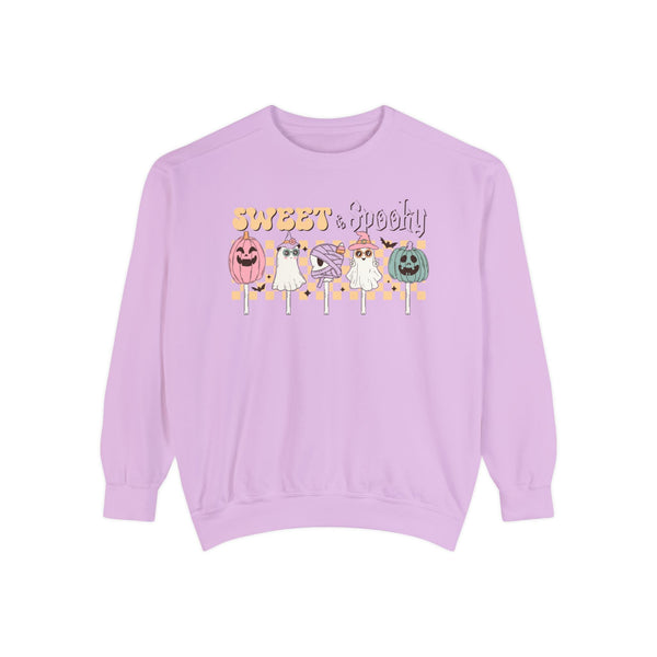 Sweet & Spooky Halloween Sweatshirt - Retro Ghost Lollipops Graphic Sweater