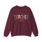 Teacher Christmas T-Shirt – Festive Holiday Graphic Tee with Santa Hat, Bow, and Snowflakes