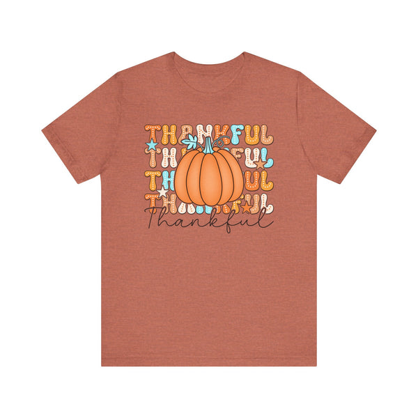 Thankful Fall Pumpkin T-Shirt - Cozy Autumn Graphic Tee - Thanksgiving & Harvest Season Shirt