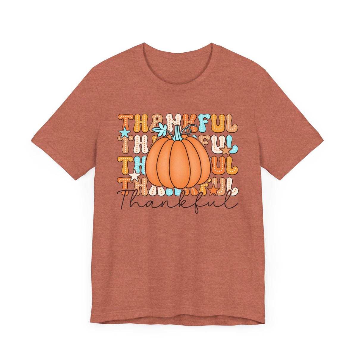 Thankful Fall Pumpkin T-Shirt - Cozy Autumn Graphic Tee - Thanksgiving & Harvest Season Shirt