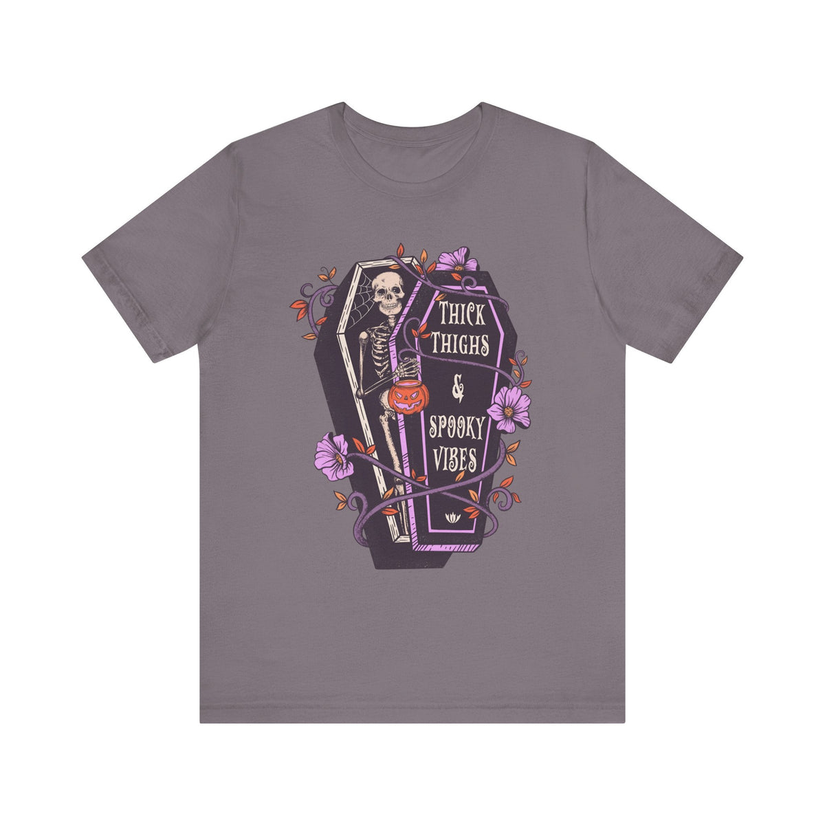 Thick Thighs & Spooky Vibes - Coffin Skeleton Halloween Shirt