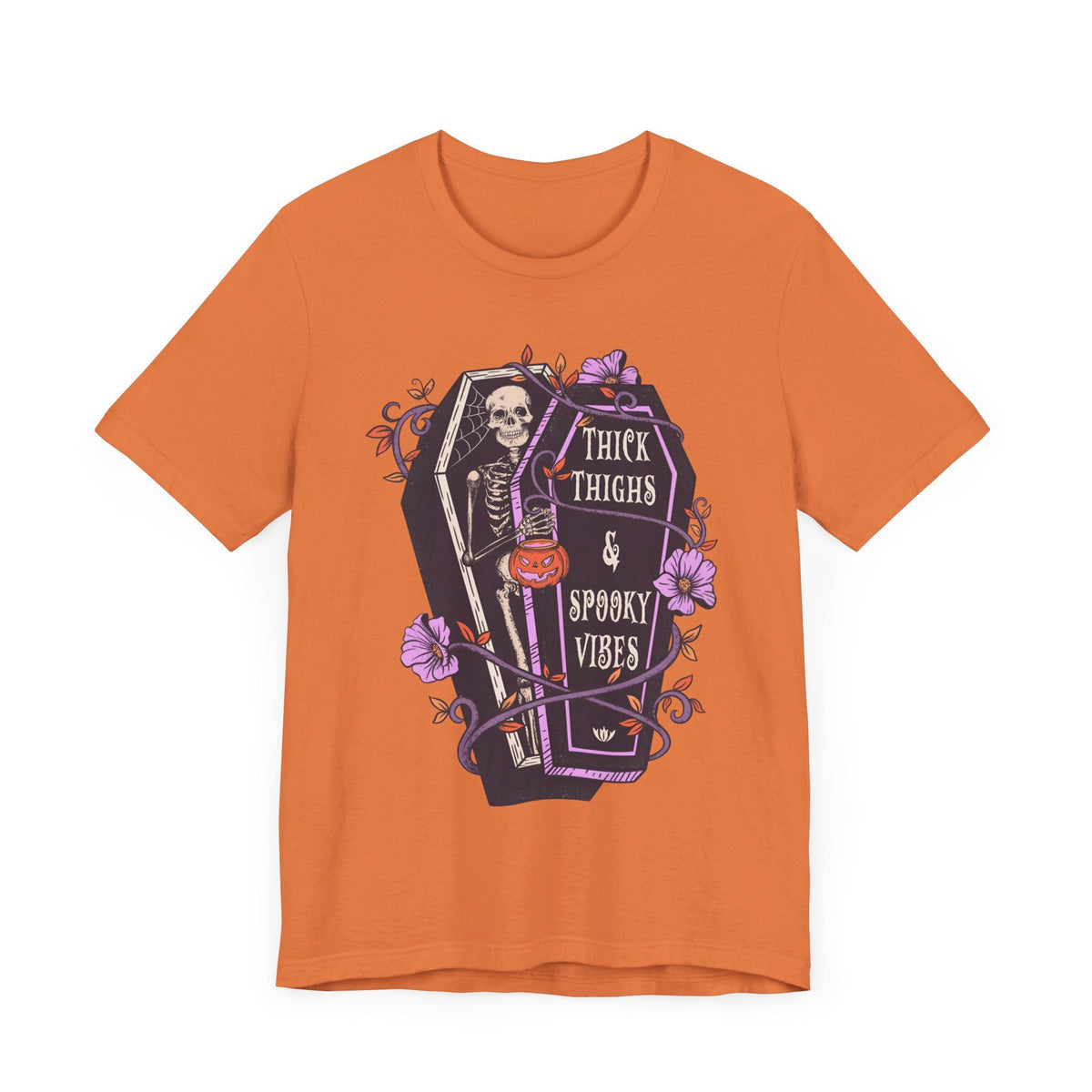 Thick Thighs & Spooky Vibes - Coffin Skeleton Halloween Shirt