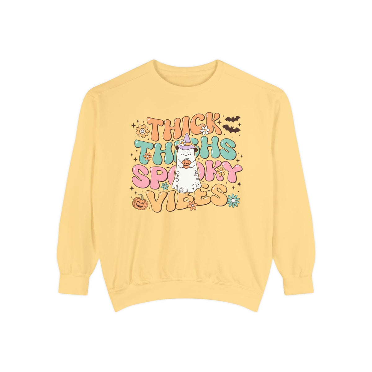 Thick Thighs Spooky Vibes Halloween Sweatshirt - Funny Ghost Graphic Sweater