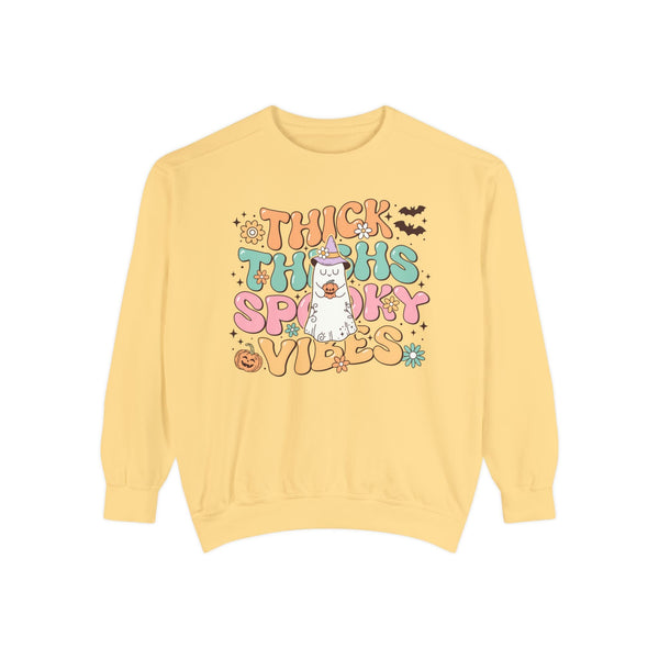 Thick Thighs Spooky Vibes Halloween Sweatshirt - Funny Ghost Graphic Sweater