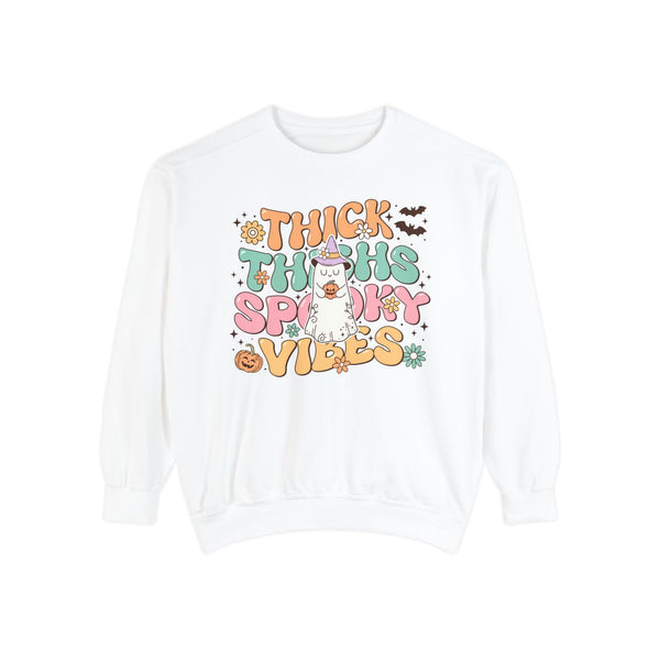 Thick Thighs Spooky Vibes Halloween Sweatshirt - Funny Ghost Graphic Sweater