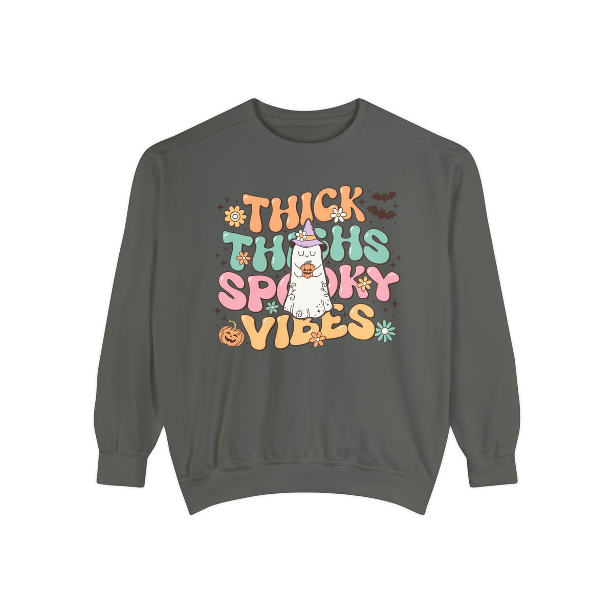 Thick Thighs Spooky Vibes Halloween Sweatshirt - Funny Ghost Graphic Sweater