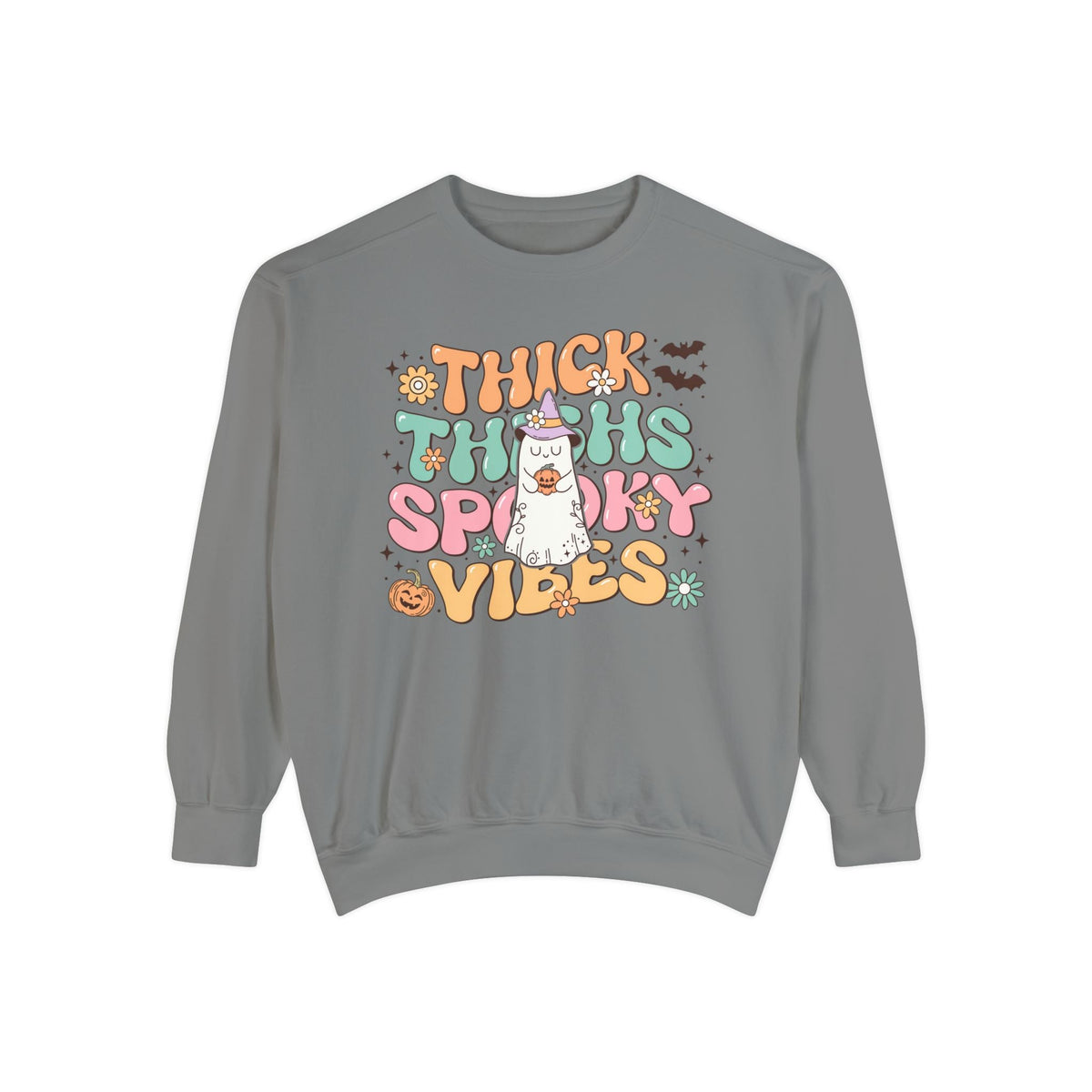 Thick Thighs Spooky Vibes Halloween Sweatshirt - Funny Ghost Graphic Sweater