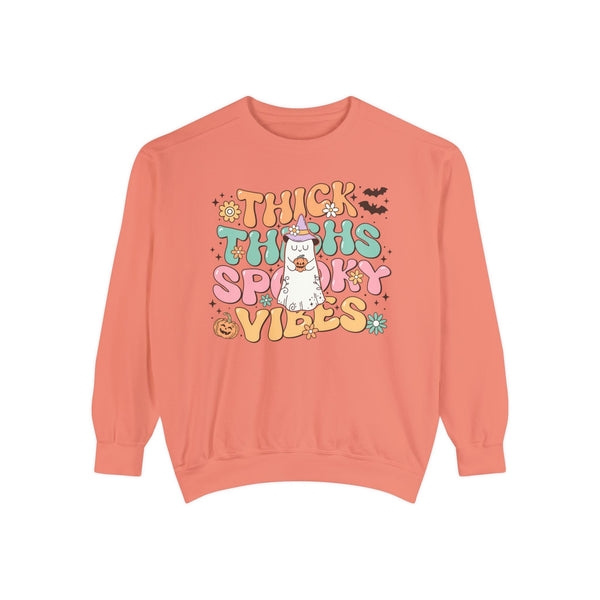 Thick Thighs Spooky Vibes Halloween Sweatshirt - Funny Ghost Graphic Sweater