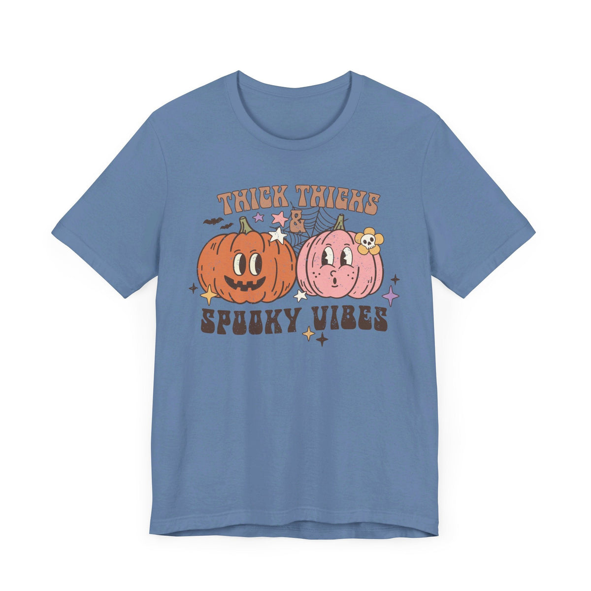 Thick Thighs and Spooky Vibes Halloween Shirt - Cute Pumpkin Pair Graphic Tee