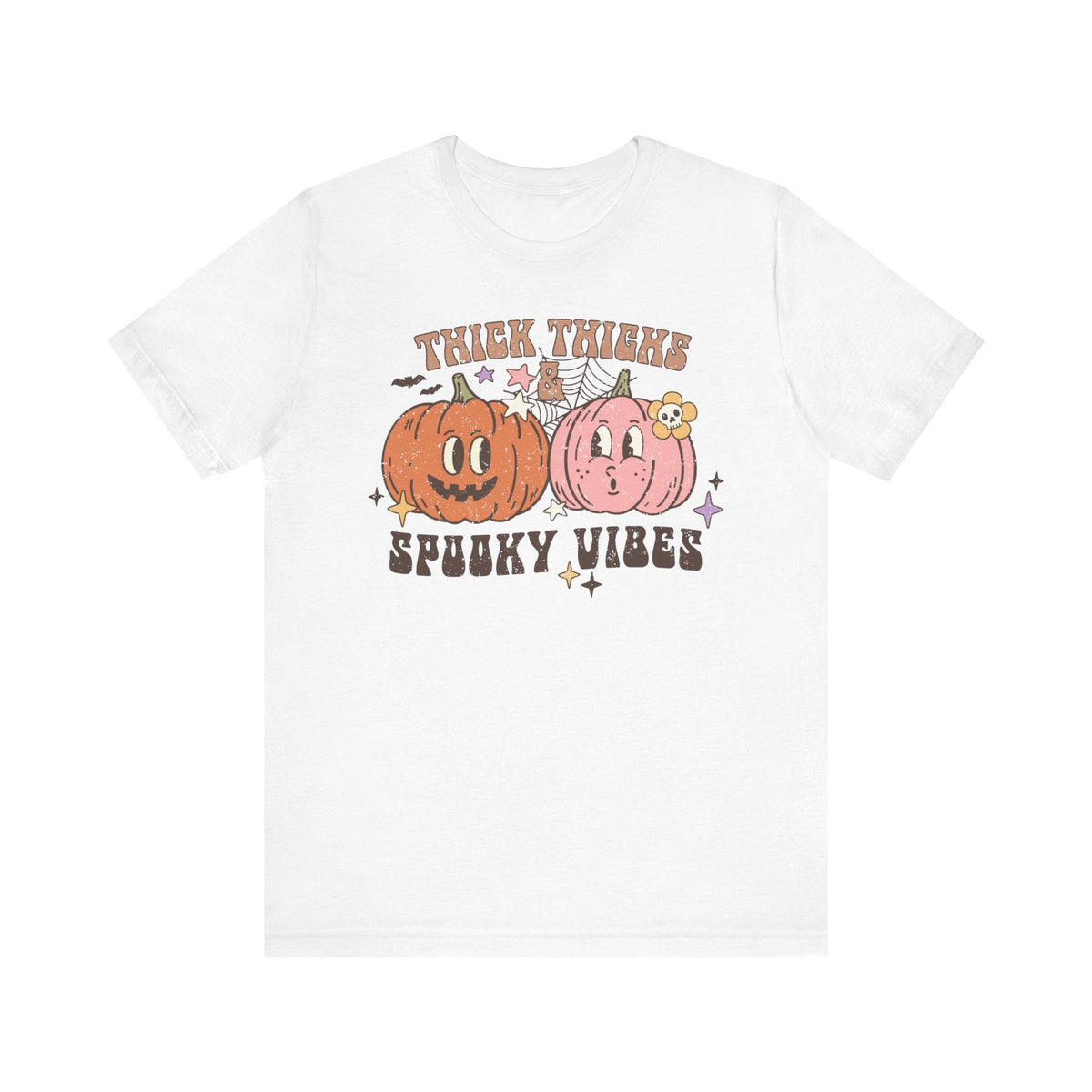 Thick Thighs and Spooky Vibes Halloween Shirt - Cute Pumpkin Pair Graphic Tee