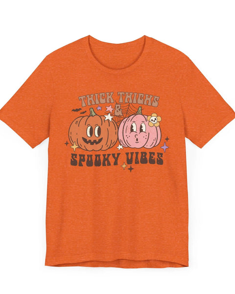 Thick Thighs Spooky Vibes Halloween Shirt Cute Pumpkin Pair Graphic Tee