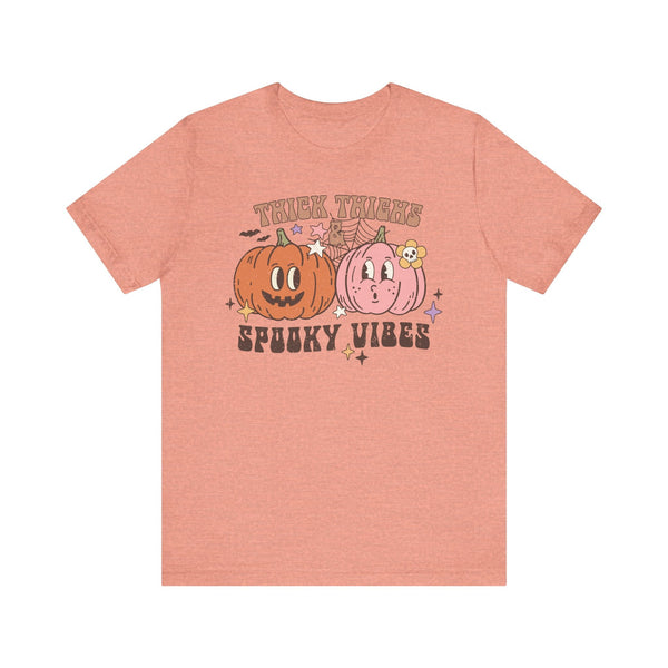 Thick Thighs and Spooky Vibes Halloween Shirt - Cute Pumpkin Pair Graphic Tee