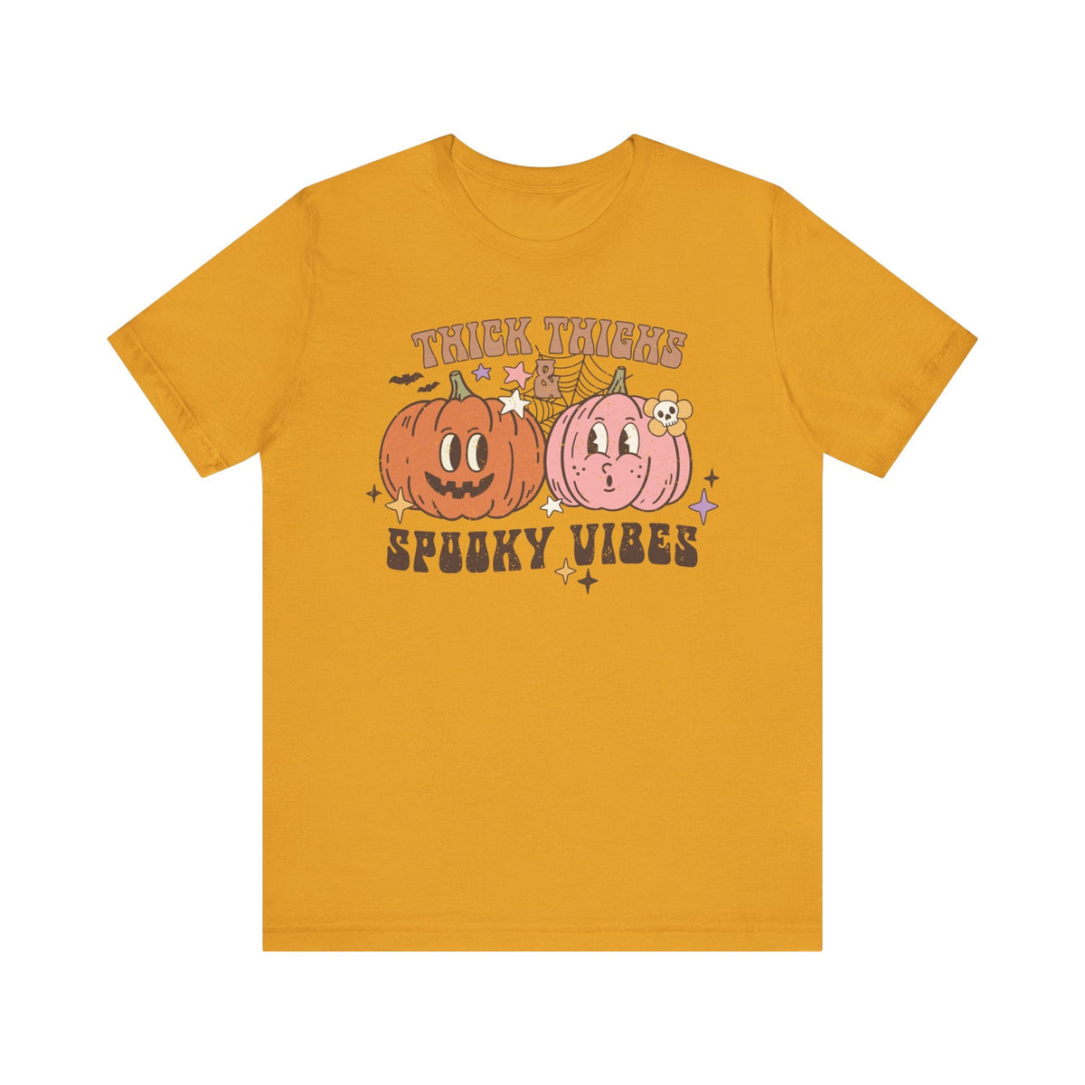 Thick Thighs and Spooky Vibes Halloween Shirt - Cute Pumpkin Pair Graphic Tee