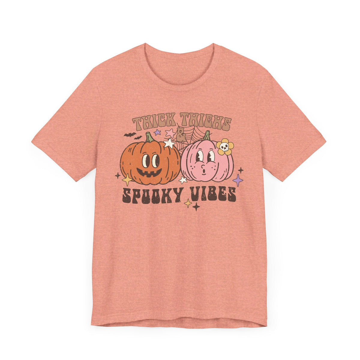 Thick Thighs and Spooky Vibes Halloween Shirt - Cute Pumpkin Pair Graphic Tee