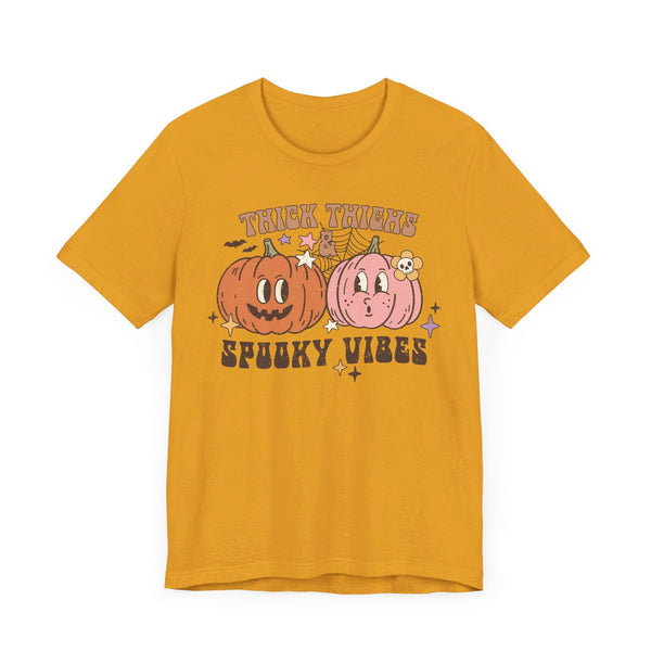 Thick Thighs and Spooky Vibes Halloween Shirt - Cute Pumpkin Pair Graphic Tee