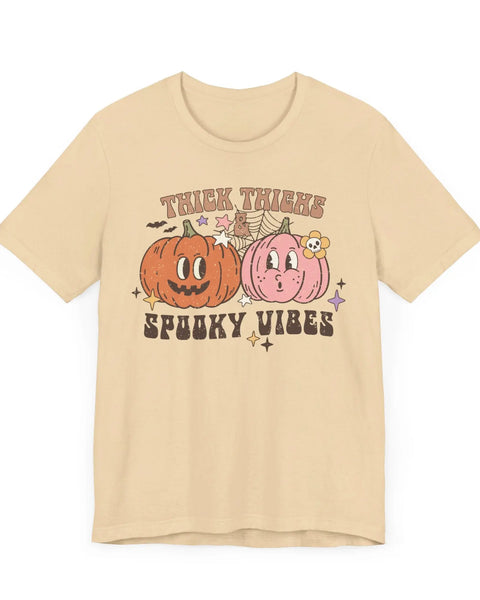 Thick Thighs Spooky Vibes Halloween Shirt Cute Pumpkin Pair Graphic Tee
