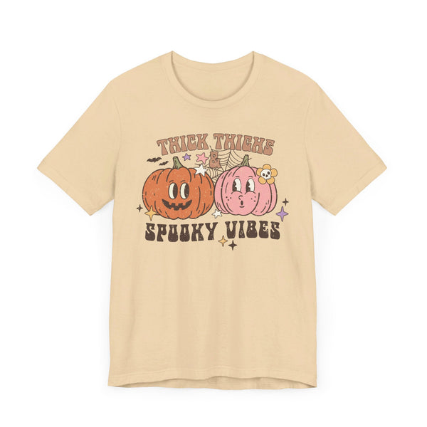 Thick Thighs and Spooky Vibes Halloween Shirt - Cute Pumpkin Pair Graphic Tee