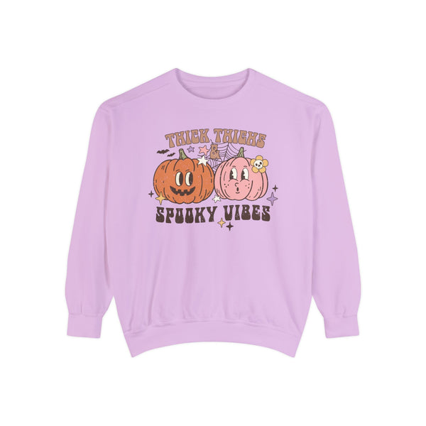 Thick Thighs and Spooky Vibes Halloween Sweatshirt - Cute Pumpkin Pair Graphic Sweater